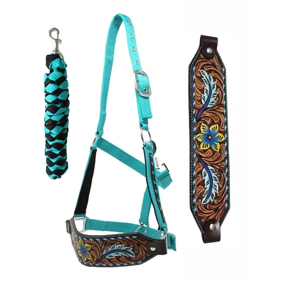 Challenger Horse Noseband Tack Bronc Leather HALTER Tiedown Lead Rope 280HR05