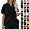 thumbnail image 6 of FAIWAD Linen Shirts for Women Button Up V Neck Loose Summer Short Sleeve Tops Dressy Casual Oversized Blouses, 6 of 6