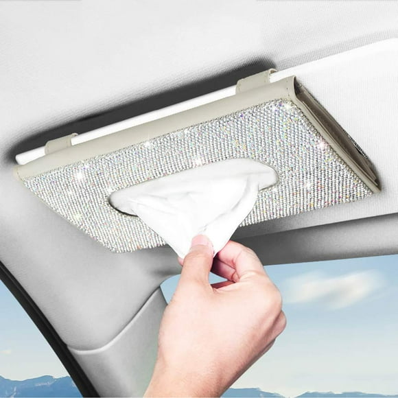 eing Porte-Mouchoirs de Voiture Bling Accessoires de Voiture Mignons pour Femmes Visière en Cuir Scintillante Serviette Suspendue avec Diamants en Cristal, 1 - Pack Beige