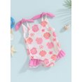 thumbnail image 3 of FEORJGP Infan Baby Girl Swimsuit Toddler Sleeveless Swimwear Jumpsuit Shell Flower Print Bodysuit Frill Trim Bathing Suit for Little Girls Summer Beach Wear, 3 of 8