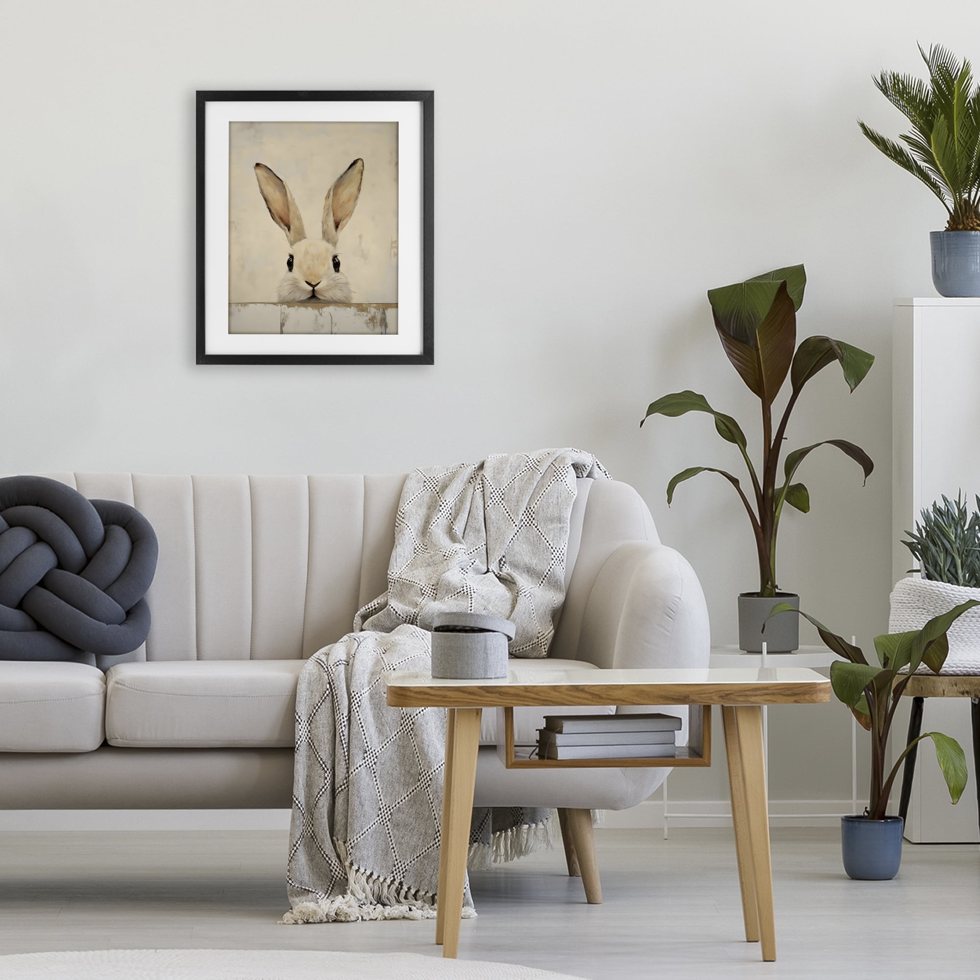 Stupell Industries Peeking Bunny in Soft Neutrals Black Framed Print Under Glass, design by LSR Design Studio
