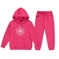 thumbnail image 4 of Conjunto de sudadera con capucha de manga larga para niños con estampado invernal y pantalones deportivos con lazo en las piernas, deportivo informal con forro polar para mayor calidez, conjunto de do, 4 of 5