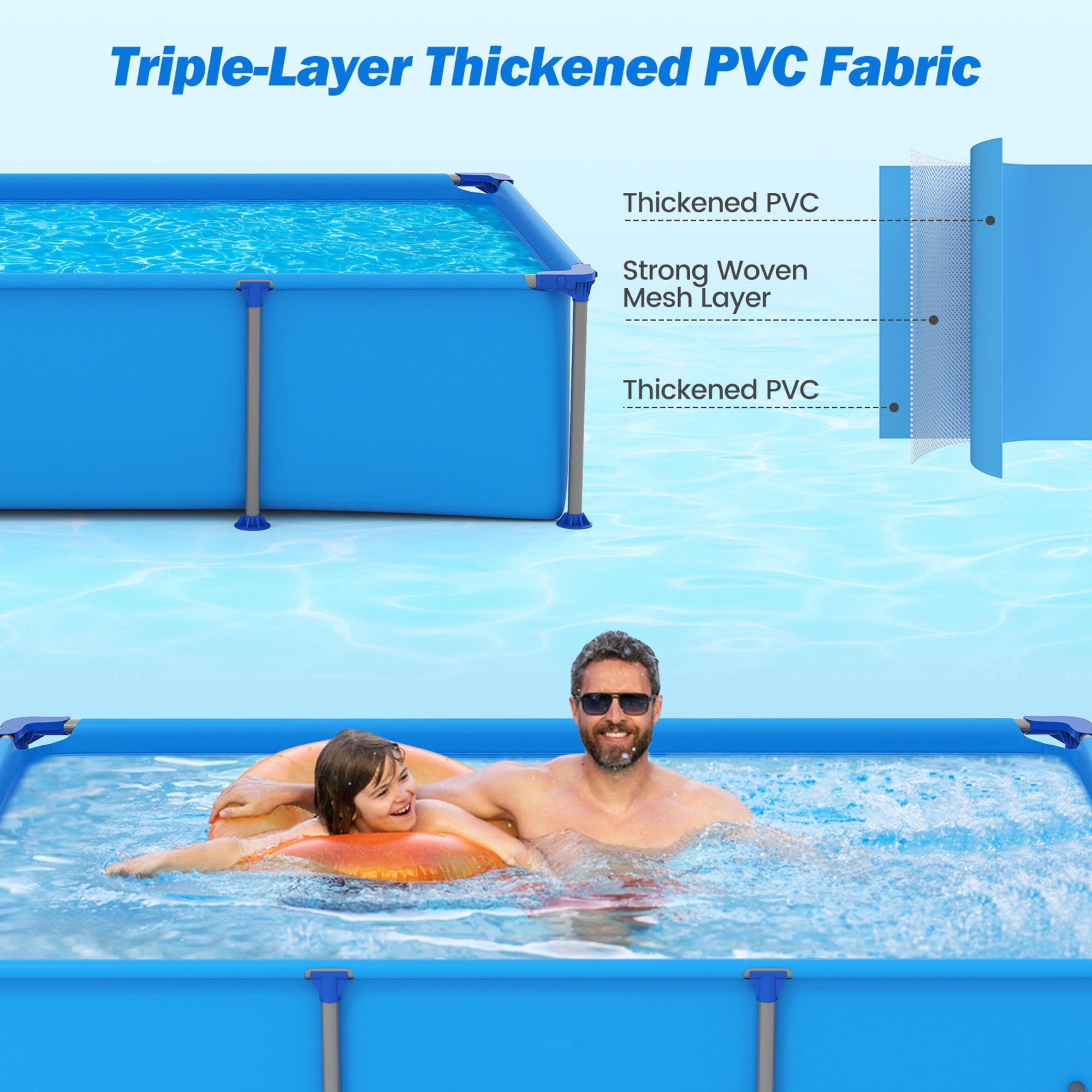 6ft Rectangular Metal Frame Above Ground Pool, 690 Gallon Family Swimming Pool with Triple-Layer PVC, for Backyard, Patio