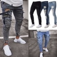 thumbnail image 3 of US Men's Skinny Fit Ripped Destroyed Distressed Jeans Frayed Stretch Long Pants, 3 of 5
