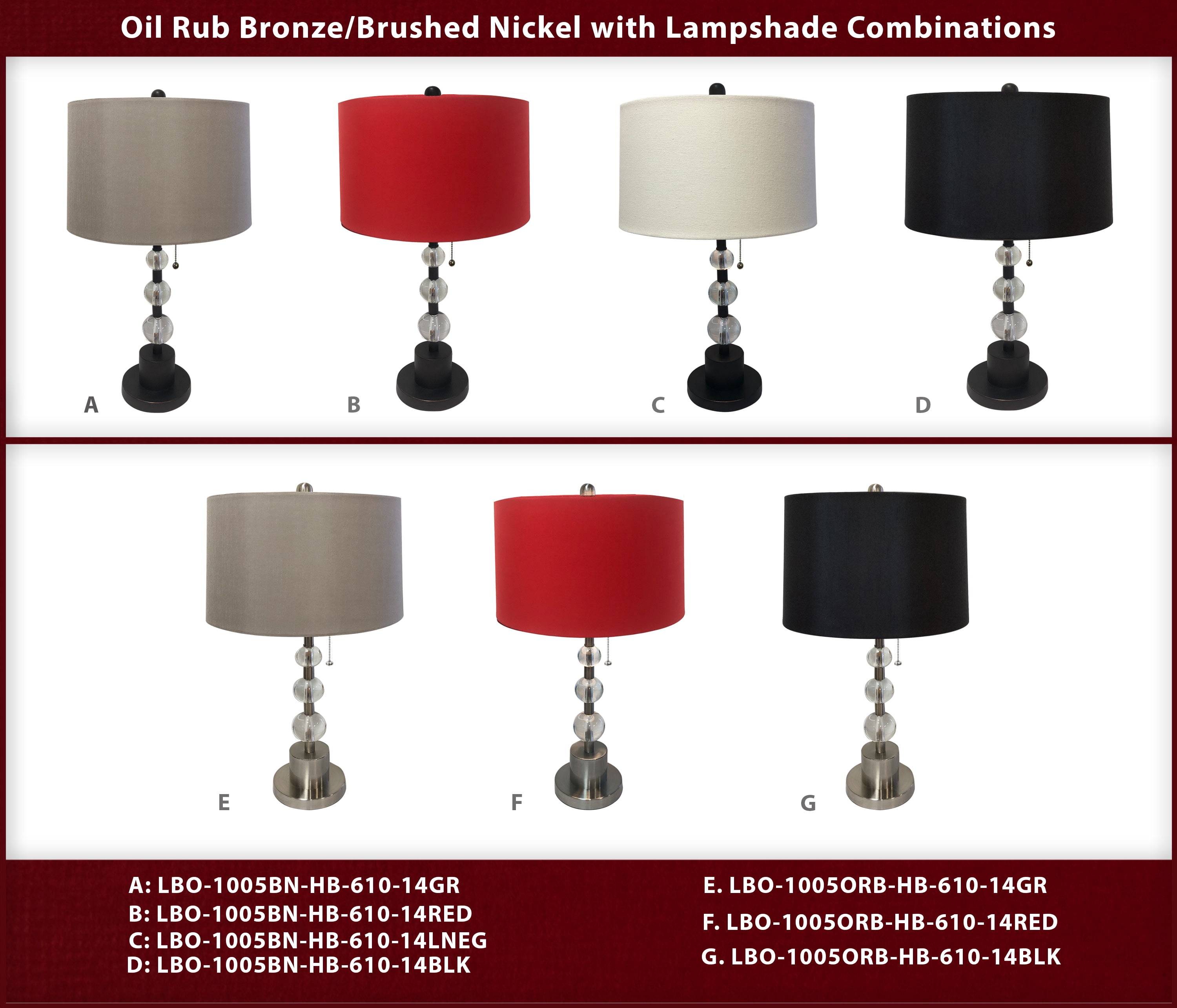 Royal Designs Oil Rub Bronze Lamp with Crystal Ball Accents and Red Shallow Drum Hardback Lamp Shade