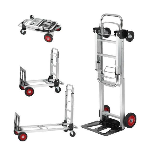 2 in 1 Folding Hand Truck, Industrial Aluminum Dolly Cart 400 lbs Capacity, Heavy Duty Transport Equipment for Warehouse Garden Supermarket, Silvery