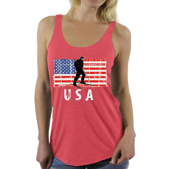 Awkward Styles Ski USA Women Racerback Tank Top United States of America Retro USA Shirt for Women 4th of July Gifts USA Flag Women Tank I'm American Ski Top for Women Ski Lover USA Women Shirts