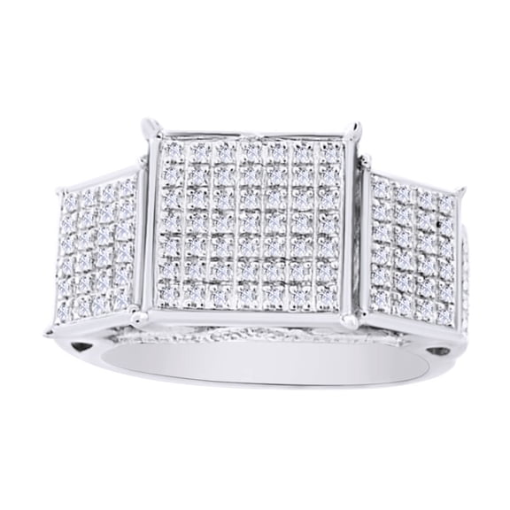 AFFY 0.19 Ct Round White Natural Diamond Three Square Frame Men's Band Ring in 14k White Gold Over Sterling Silver Ring Size - 10.5