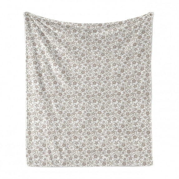 Beige Soft Flannel Fleece Blanket, Soft Gentle Floral Arrangement with Nature Inspirations Foliage Illustration Abstract, Cozy Plush for Indoor and Outdoor Use, 50" x 60", Tan White, by Ambesonne