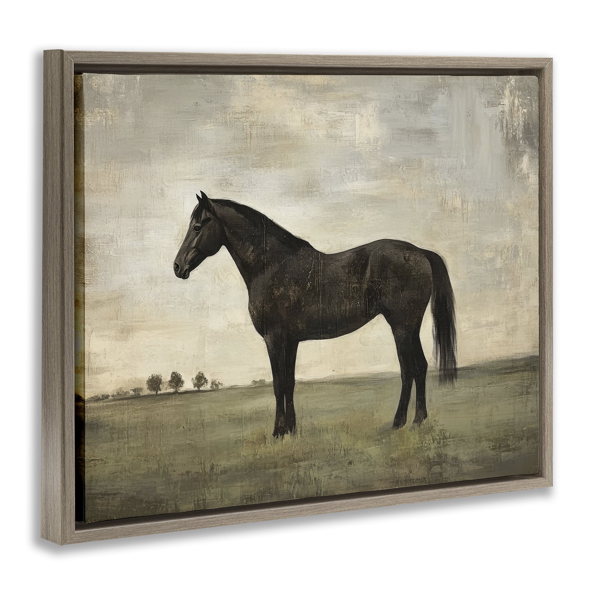 Stupell Industries Distressed Horse Portrait Brown Framed Floater Canvas Wall Art, design by Petal Prints Design