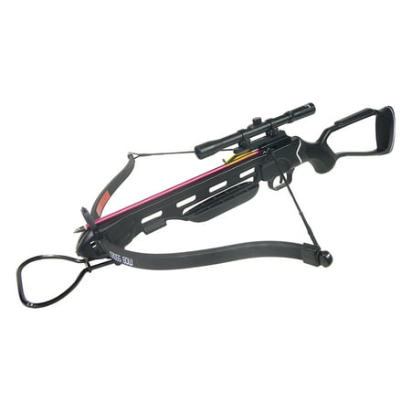 150 lb Black / Wood / Camouflage Hunting Crossbow Archery Bow + 4x20 Scope +7 Arrows + Rope Cocking Device 180 80 50