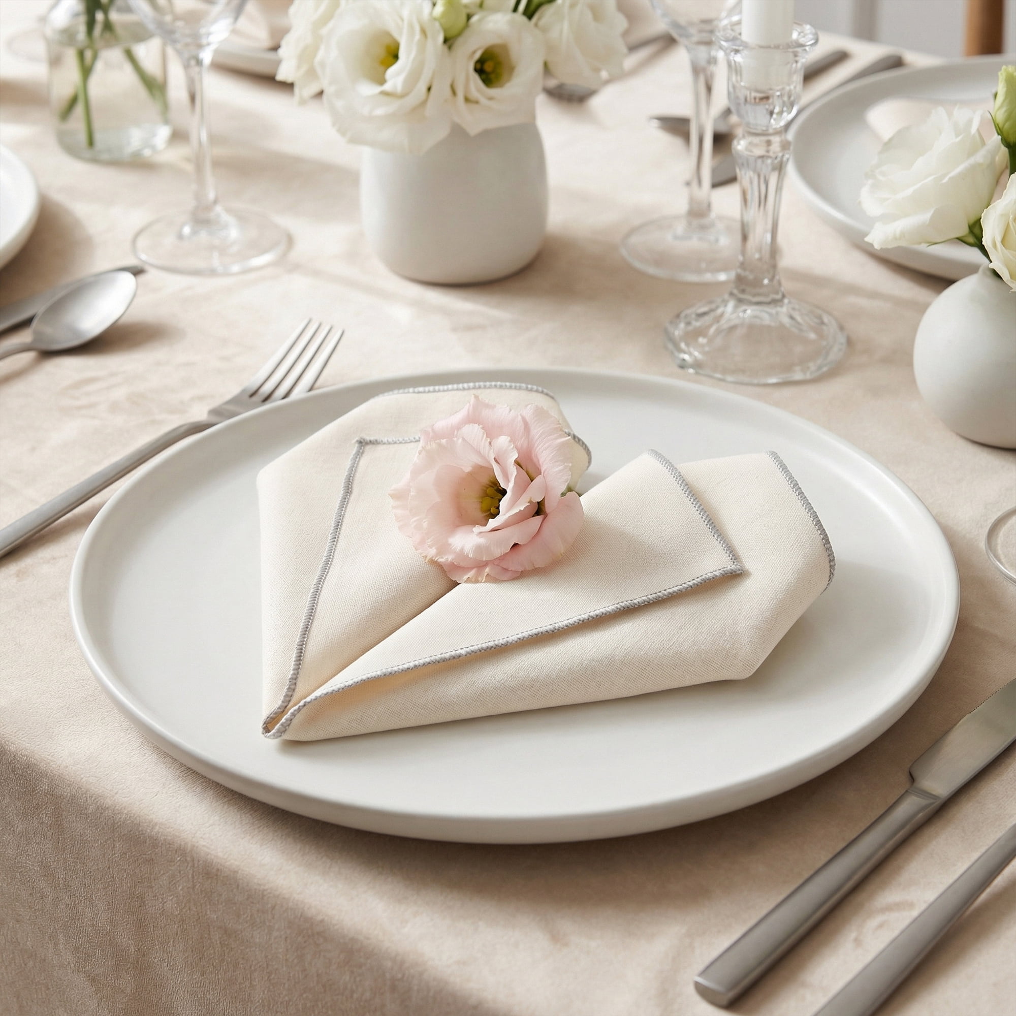 Unique Bargains 12Pcs Cotton Washable Dinner Cloth Napkins Beige 18x18inch