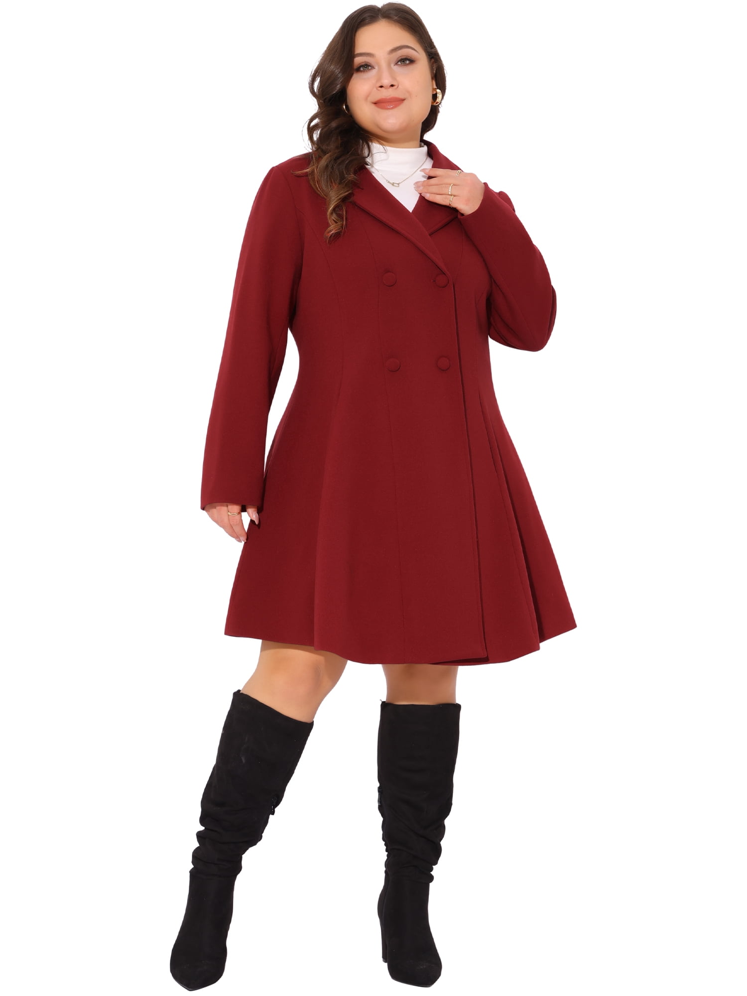 DARING DIVA Women's Plus Size Notch Lapel Double Breasted A Line Peacoat 4X Burgundy