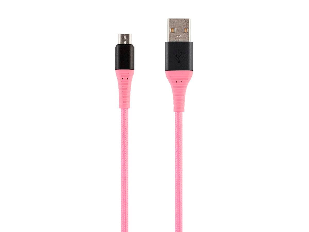 Monoprice USB 2.0 Micro B to Type A Charge and Sync Cable - 3 Feet - Pink | Durable, Kevlar-Reinforced Nylon-Braid - AtlasFlex Series
