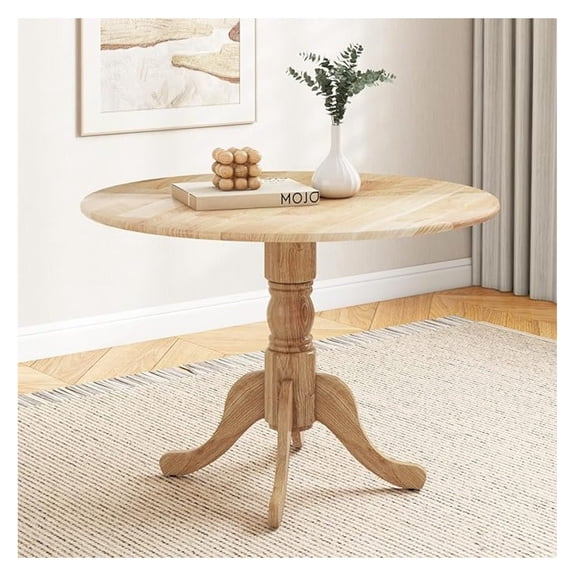 40” Round Dining Table for 4 People, Wooden Kitchen Table with Curved Trestle Legs, Large Dinner Table for Kitchen, Dining Room, Living Room, Restaurant, Natural