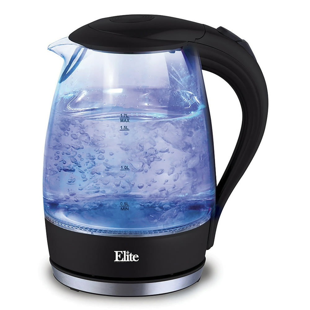Elite Platinum EKT300 1.7Liter Glass Cordless Electric Kettle, Black