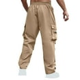 thumbnail image 7 of Men's Casual Cargo Pants Drawstring Stretch Waist Straight Trousers Solid Color Pockets Sports Pants, 7 of 7
