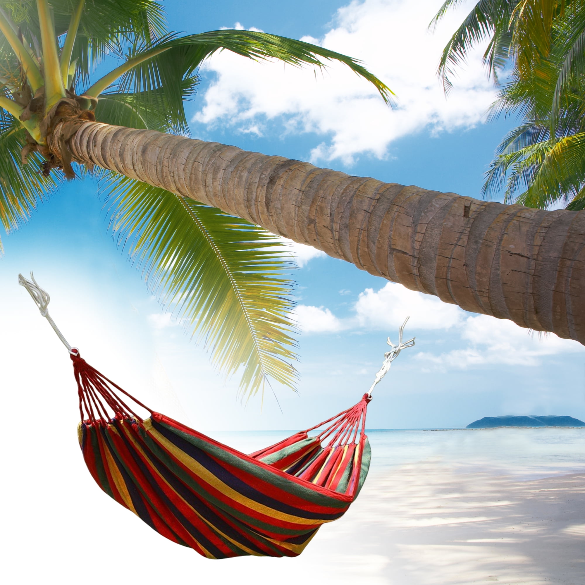Unique Bargains 1 Pc No Stick Double Hammock for Outdoor Red Green Yellow 102.36" Length