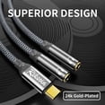 thumbnail image 3 of USB C Jack Splitter Headphone Aux Adapter [4 FT] USB Type C to Dual 3.5 mm Aux Splitter Adapter for Huawei, Xiaomi, Samsung, One Plus, Compatible with etc, 3 of 6