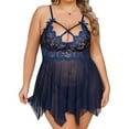 thumbnail image 6 of Plus Size Lingerie, CaiDieNu Lingerie for Women Plus Size, Sexy Lingerie Low Back Lace Mesh Chemise - Navy Blue 2XL, 6 of 7