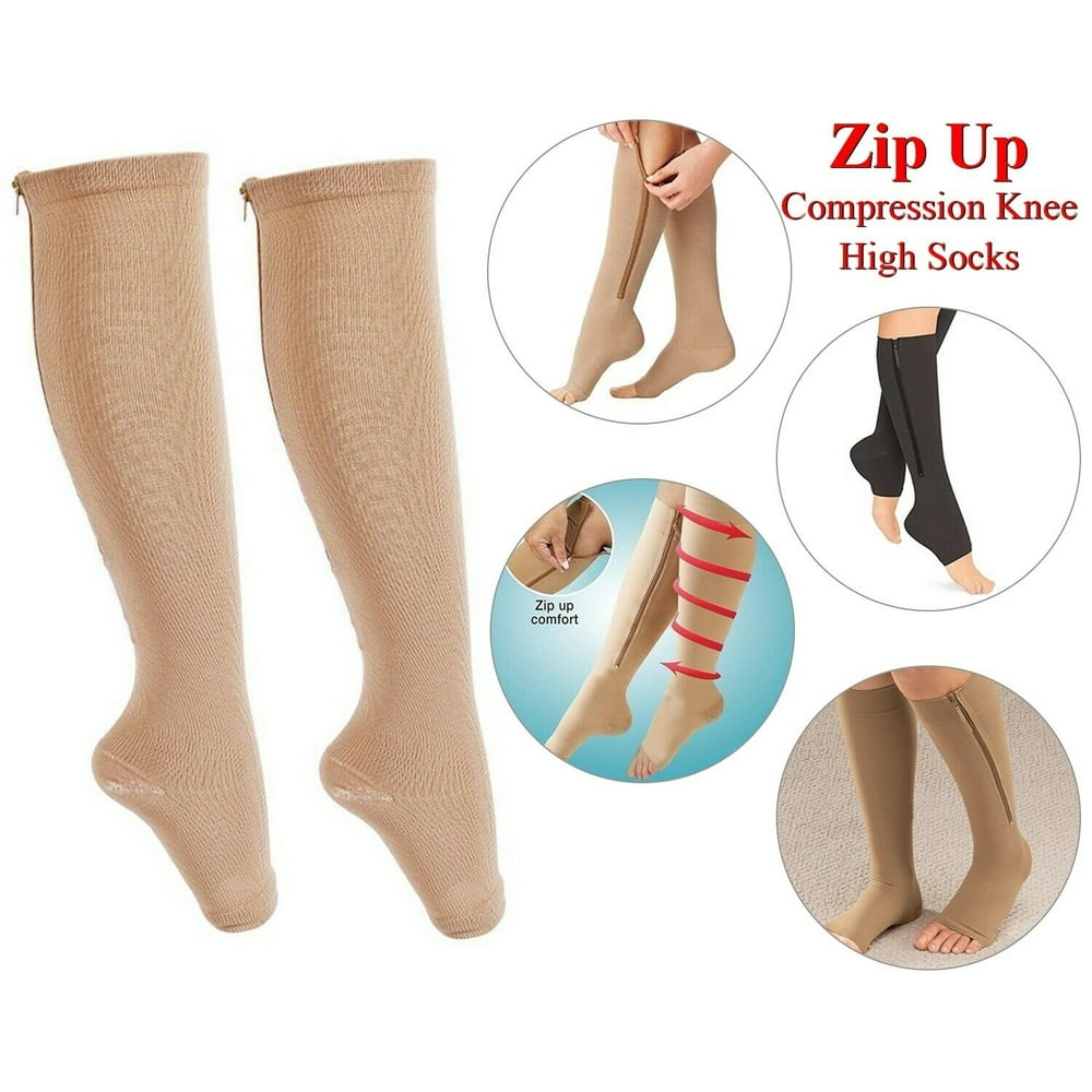 Zipper Pressure Compression Socks Support Stockings Leg Open Toe Knee High 2030mmHg Helps