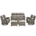 thumbnail image 2 of PARKWELL 8-Piece Outdoor Patio Furniture Set with Fire Pit,High Back Conversation with Swivel Glider Chairs,Footrests,50,000 BTU,Luxury 6" Thick Cushions,Wicker Patio Set for Deck, Backyard,Gray/Gray, 2 of 13