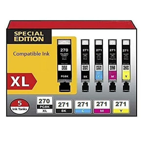 5 Pack - InkjetsClub Compatible for Canon PGi-270XL and Cli-271XL High Yield Ink Cartridge Value Pack. Includes 1 PGi-270XL Black, 1 Cli-271XL Black, 1 Cyan, 1 Magenta, and 1 Yellow