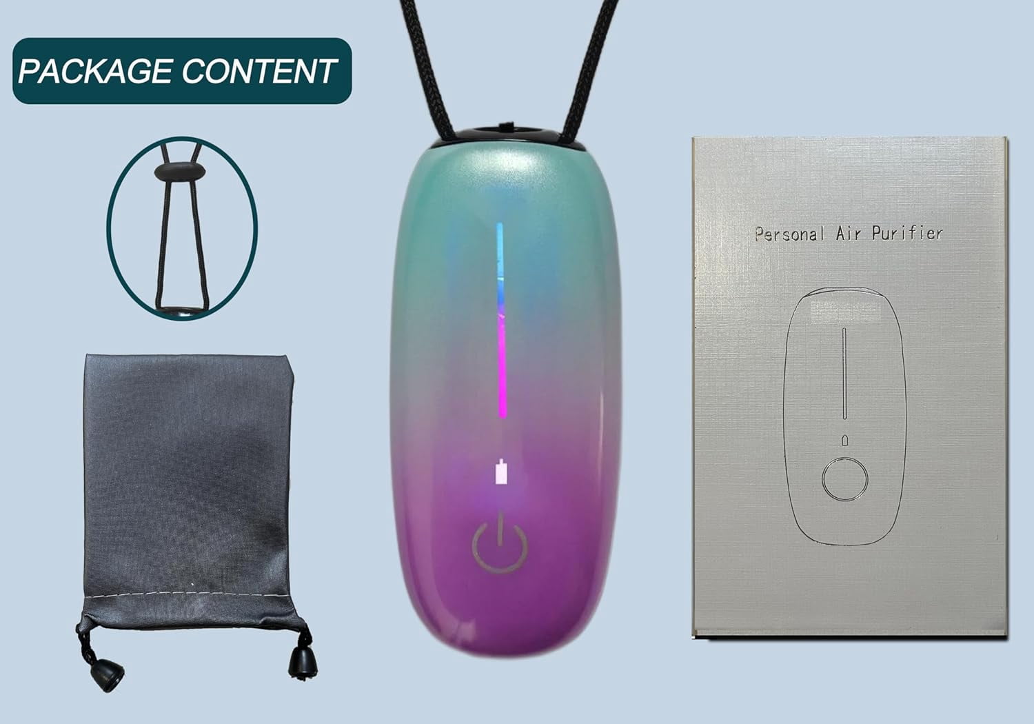 Portable Purifier Necklace with Negative Ions, Wearable Ion Generator for Travel Office Home