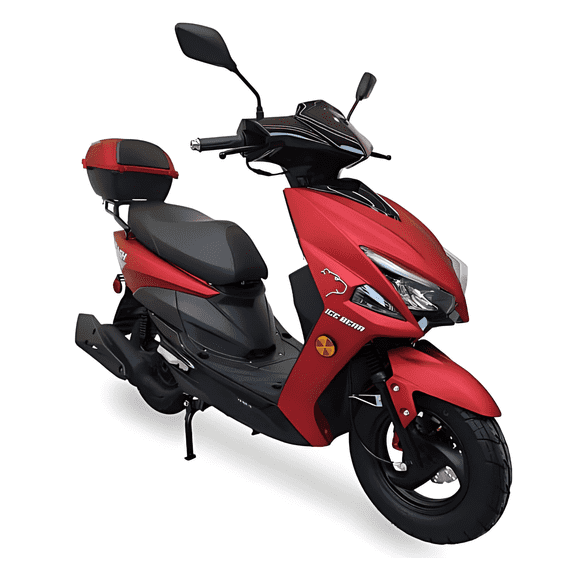 Ice Bear Flash PMZ150-4 150cc Gas Powered Scooter with LED Headlights, Front Disc Brake, Rear Cargo Trunk, USB Port, and 10 Inch Rims (Burgundy)