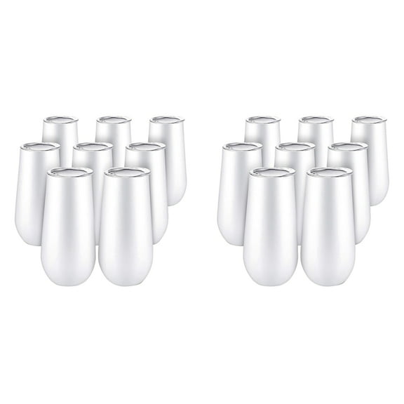 16Packs Stemless Champagne Flutes Wine Tumbler, 6 OZ Double-Insulated Wine Tumbler with Lids Cocktail Cups White