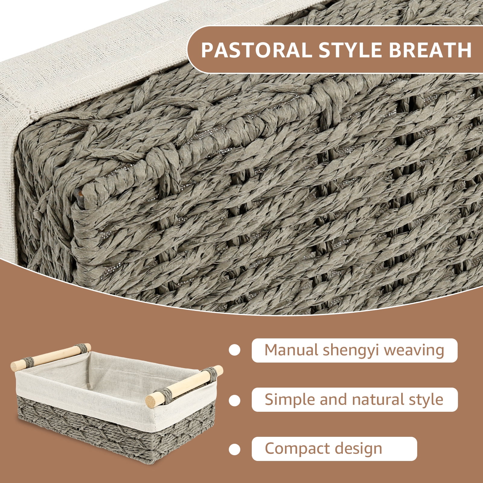 Dznils Wicker Toilet Paper Storage Basket with Handle, Bathroom Towel Organizer, Gray, Set of 2