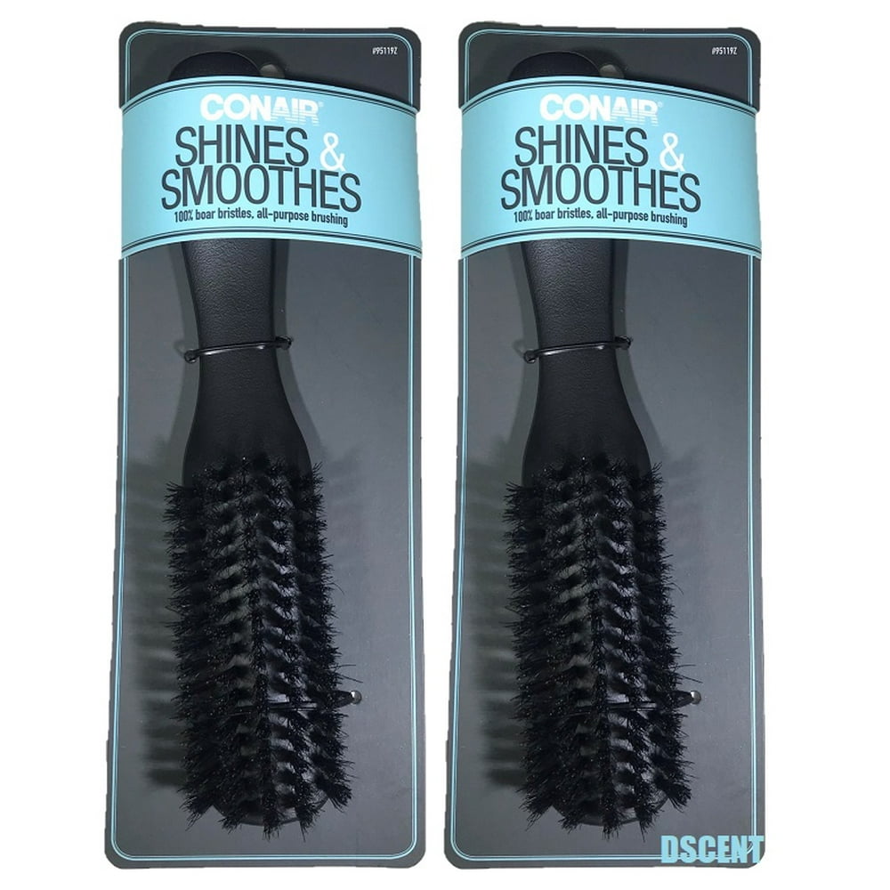 2PCK Conair Shines & Smoothes 100 Boar Bristles Allpurpose Grooming