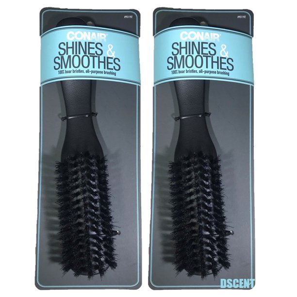 2PCK Conair Shines & Smoothes 100 Boar Bristles Allpurpose Grooming