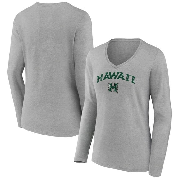 Women's Gray Hawaii Warriors Campus Long Sleeve V-Neck T-Shirt