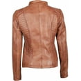 thumbnail image 3 of New Womens Genuine Tan Lambskin Leather Jacket Biker Stylish Motorcycle Soft Jacket W472, 3 of 4