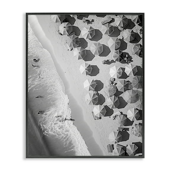 Stupell Industries Aerial View Beach People Photography Black Framed Art Print Wall Art, 11 x 14