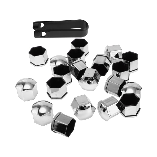 20 Pcs Wheel Lug Nut Bolt with Clip Rims Tire Nut Screws Dust Cap Cover Nut Protection Plastic Chrome Silver Tone 21mm