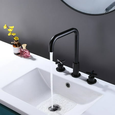 

RBROHANT 2 Handle 8 Inch Matte Black Widespread Bathroom Sink Faucet for Bathroom