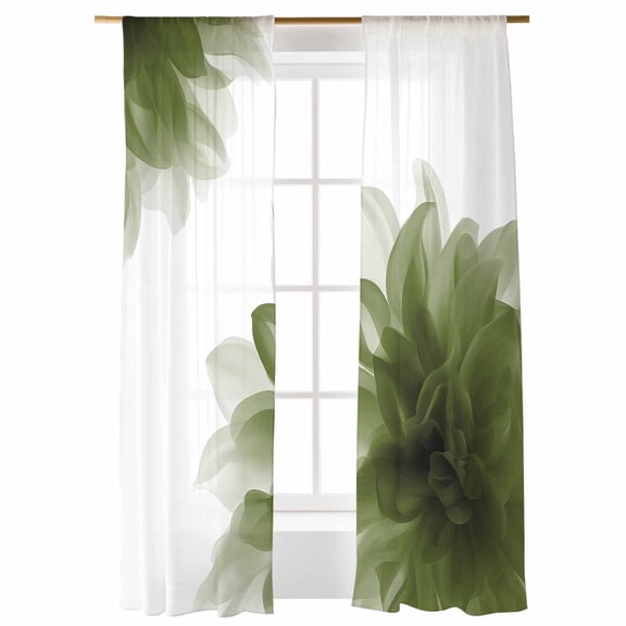 Sheer Curtains 108 inches Long, Gradient Floral Sage Green Flower Translucent Decor Light Filtering Sheer Window Curtains Rod Pocket Voile Drapes for Bedroom Living Room, 52"W x 108"L 2 Panels