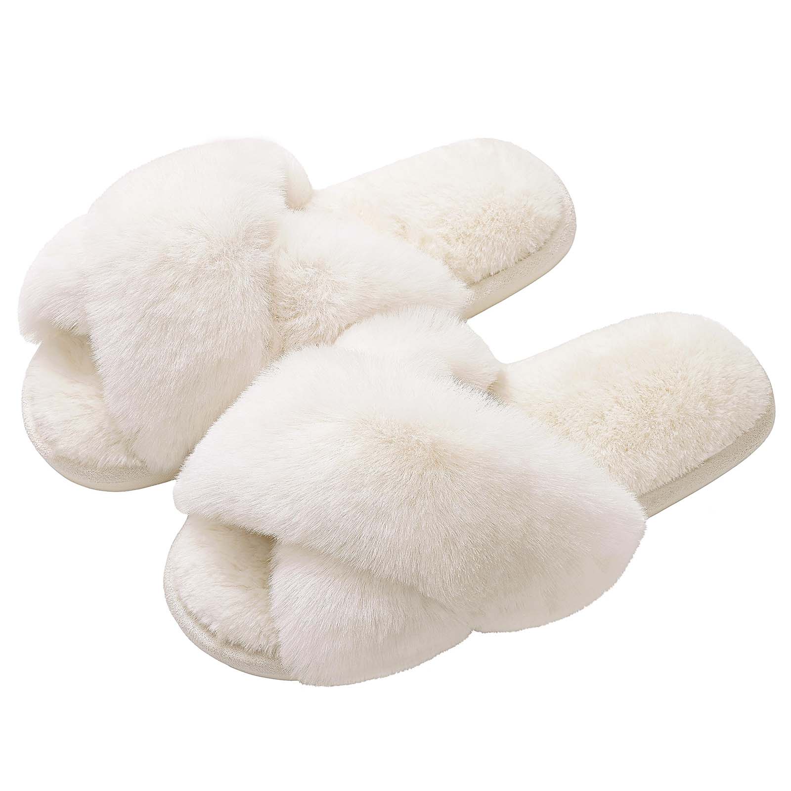 Litfun Women's Fuzzy Open-Toe Cross Band Slippers photo 1
