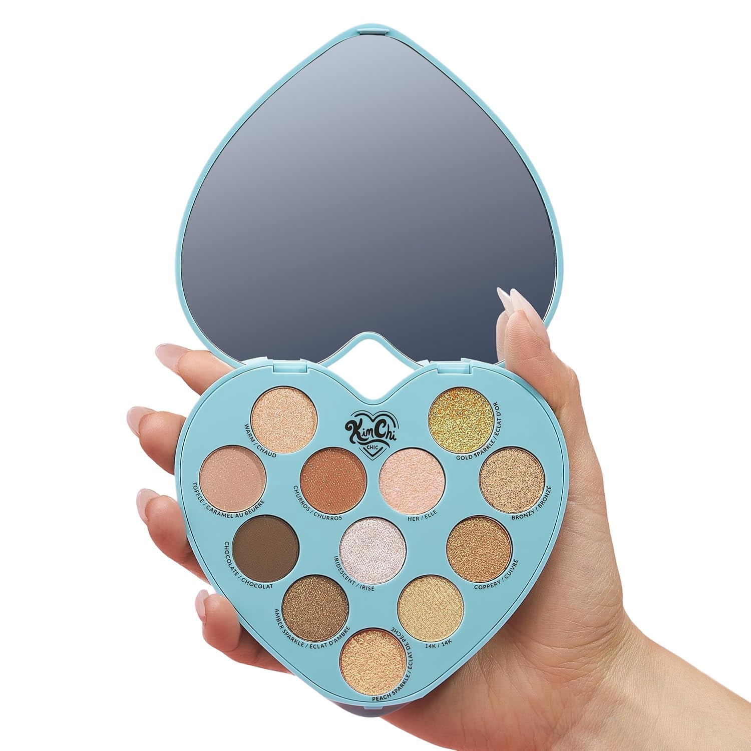 KimChi Chic Beauty Spinning Hearts Love Eyeshadow & Pigment Palette - 12 Shades for Soft Glam to Bold Looks, Long Lasting, Blendable, Cruelty Free, Partner in Crime 0.3 oz