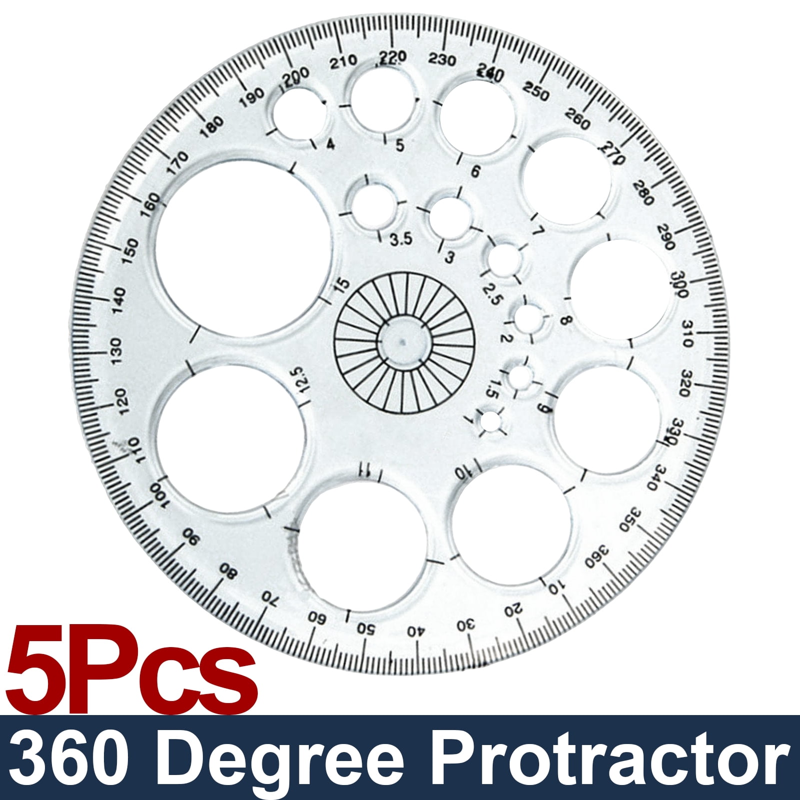 Baluue 5Pcs Angle and Circle Maker 360 Degree Protractor Circle Protractor Ruler Drafting Tools 