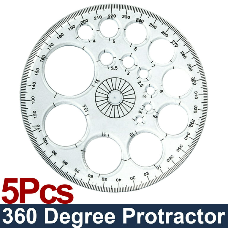 360 Degree Protractor Circle Ruler, 5 pieces Clear Plastic Protractor  Radius 4.5 Inch Compass Drawing Ruler Template for Office School Supplies