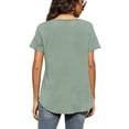 thumbnail image 4 of Camiseta de mujer Color puro Pit Strip cuello en V manga corta Top señoras suelta camiseta Casual, 4 of 6