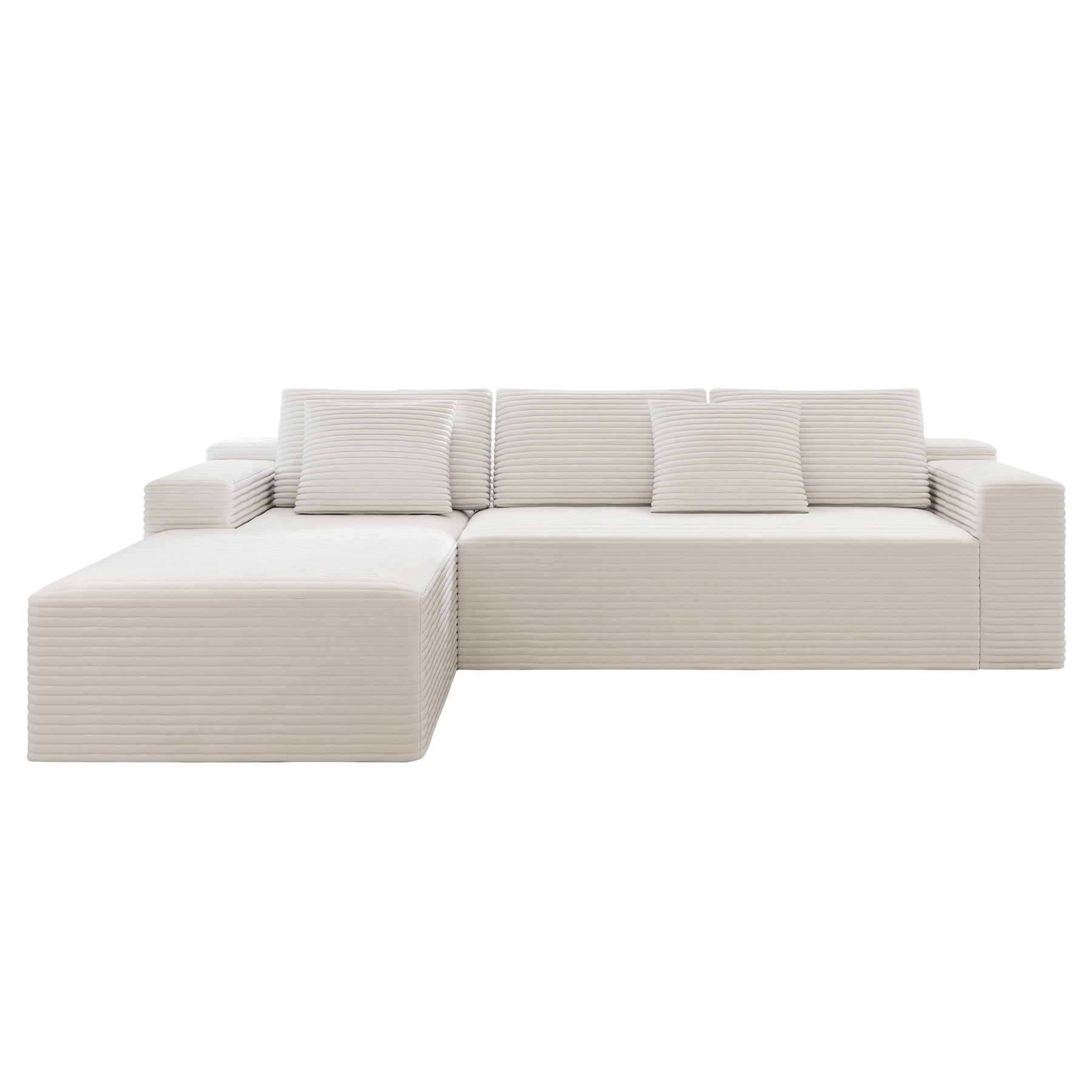 Aukfa 104" Modular Cloud Sectional Sofa with Left-Facing Chaise, Plush Corduroy Upholstered Deep Seat Couch, No Assembly Required for Living Room/Bedroom/Apartment, White