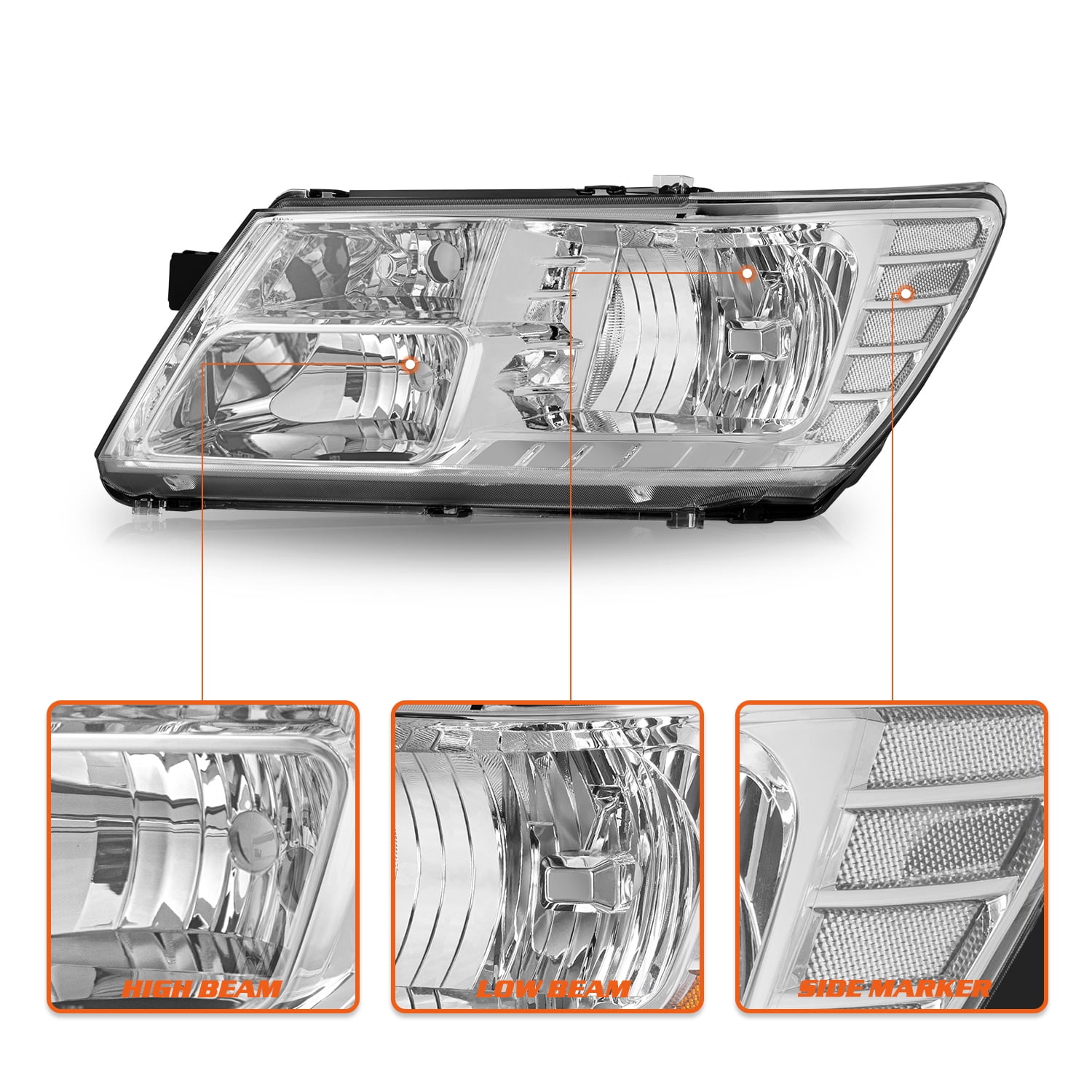 For 2009-2018 Dodge Journey Headlamp Chrome Clear Replacement Set Headlight L&R