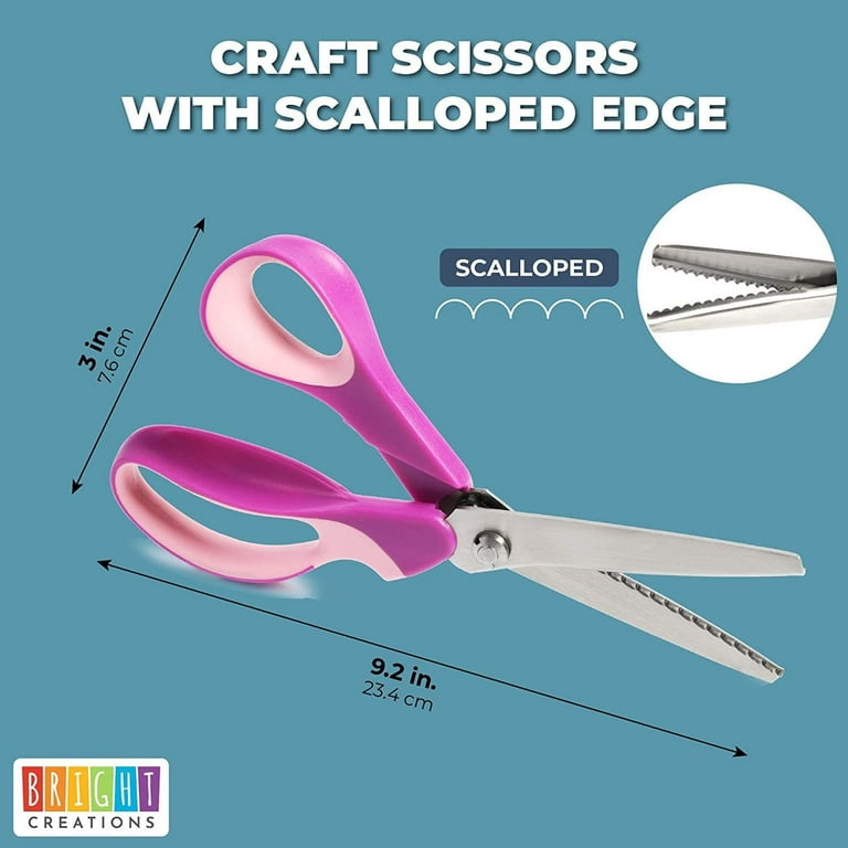 Scalloped Edge Scissors for Crafts (9.2 x 3 Inches, Pink