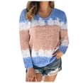 thumbnail image 2 of SHOPESSA Womens Summer Tops Tiy-dye Casual Long Sleeve Round Neck Loose Blouse T Shirts Tee Printed Side Split Tunic （S-5XL）, 2 of 4
