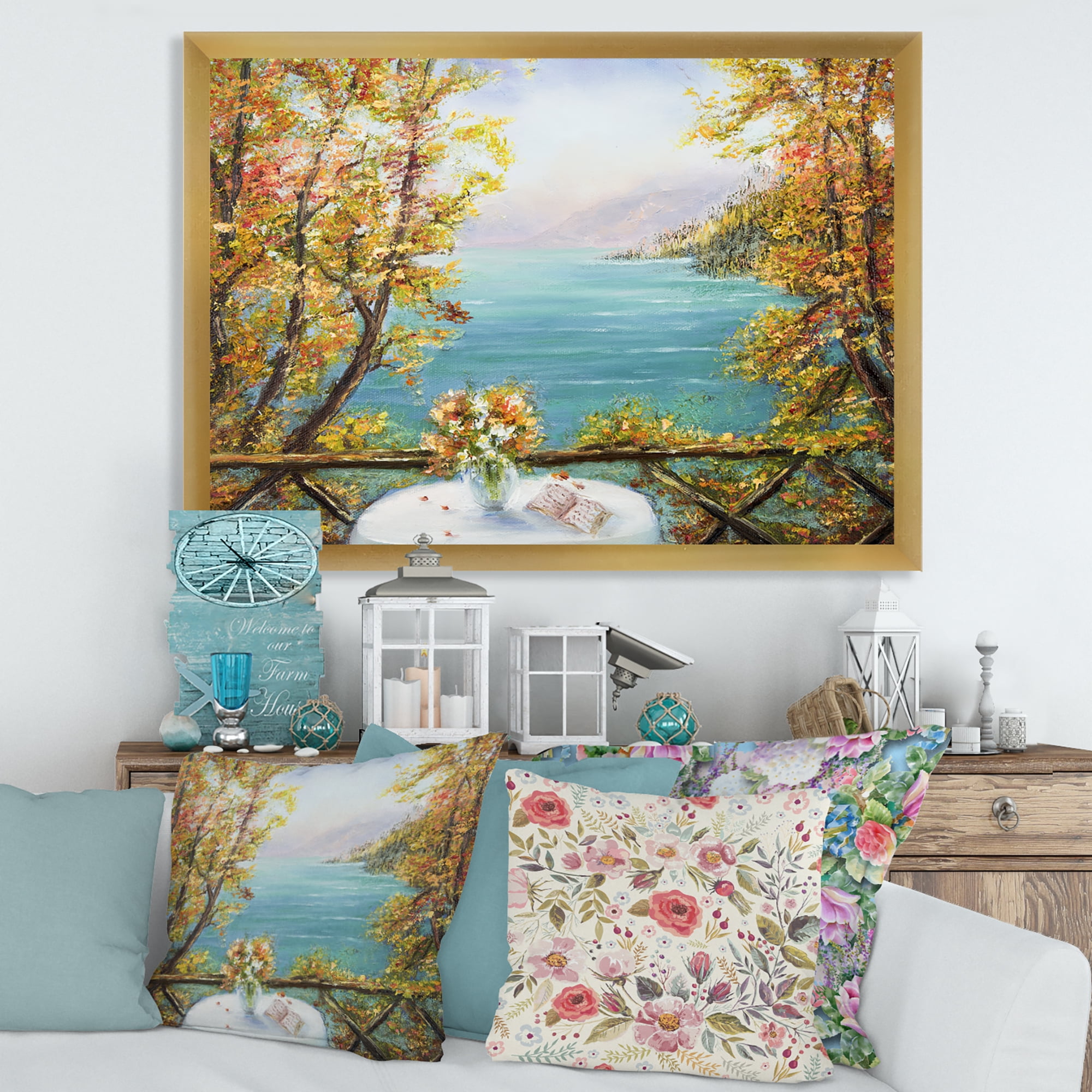 Designart 'The Blue Ocean View From Terrace' Nautical & Coastal Framed Art Print