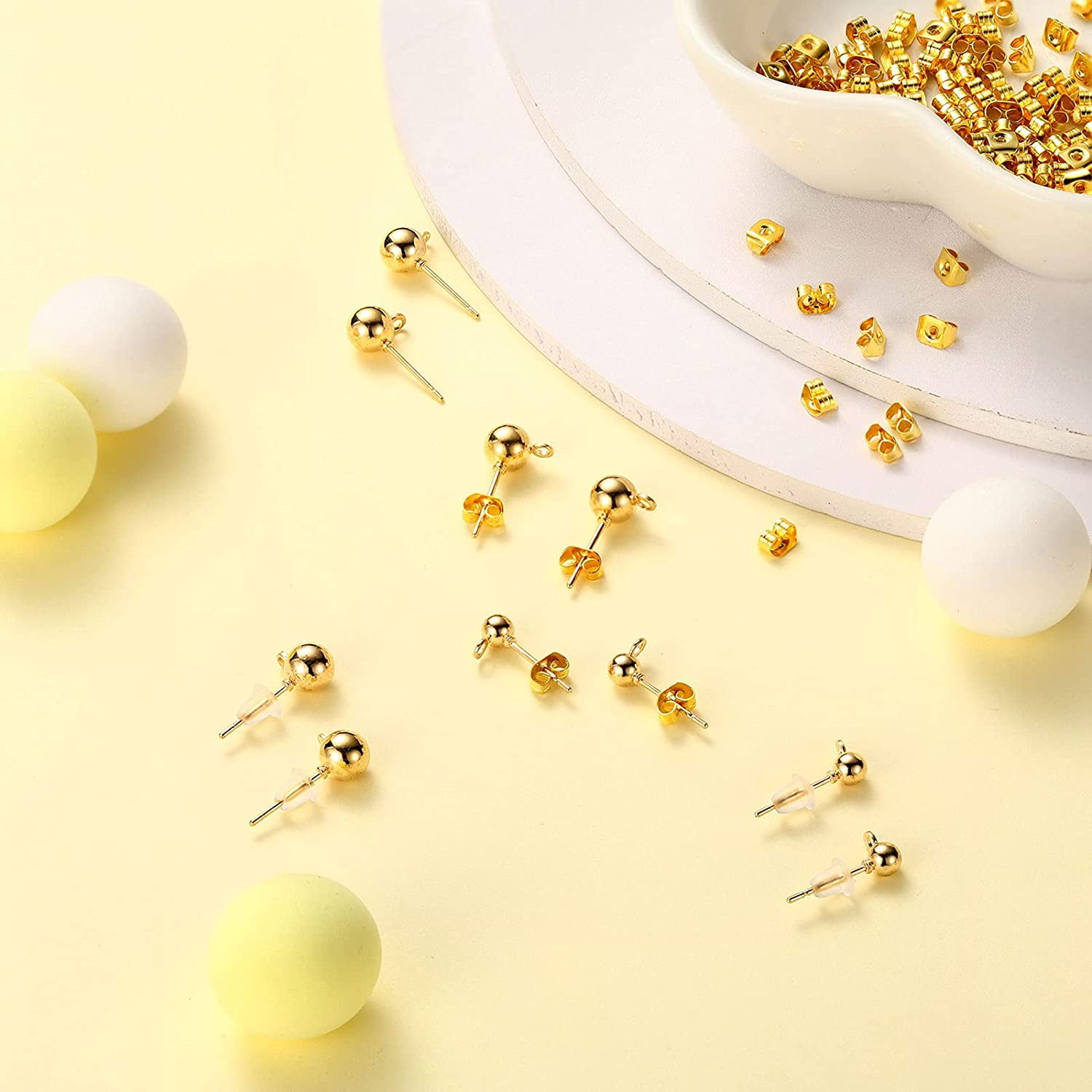 Oubaka 300Pcs Ball Post Earring Studs for Jewelry Making,3 Sizes